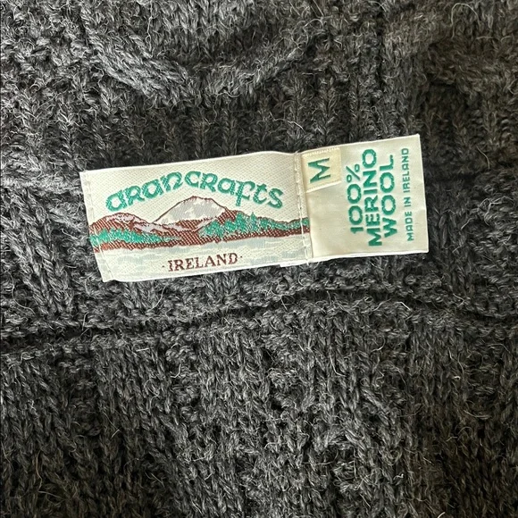 Aran Crafts Irish Merino Wool Cable Knit Coat - size Medium, Charcoal Grey. - Picture 6 of 10